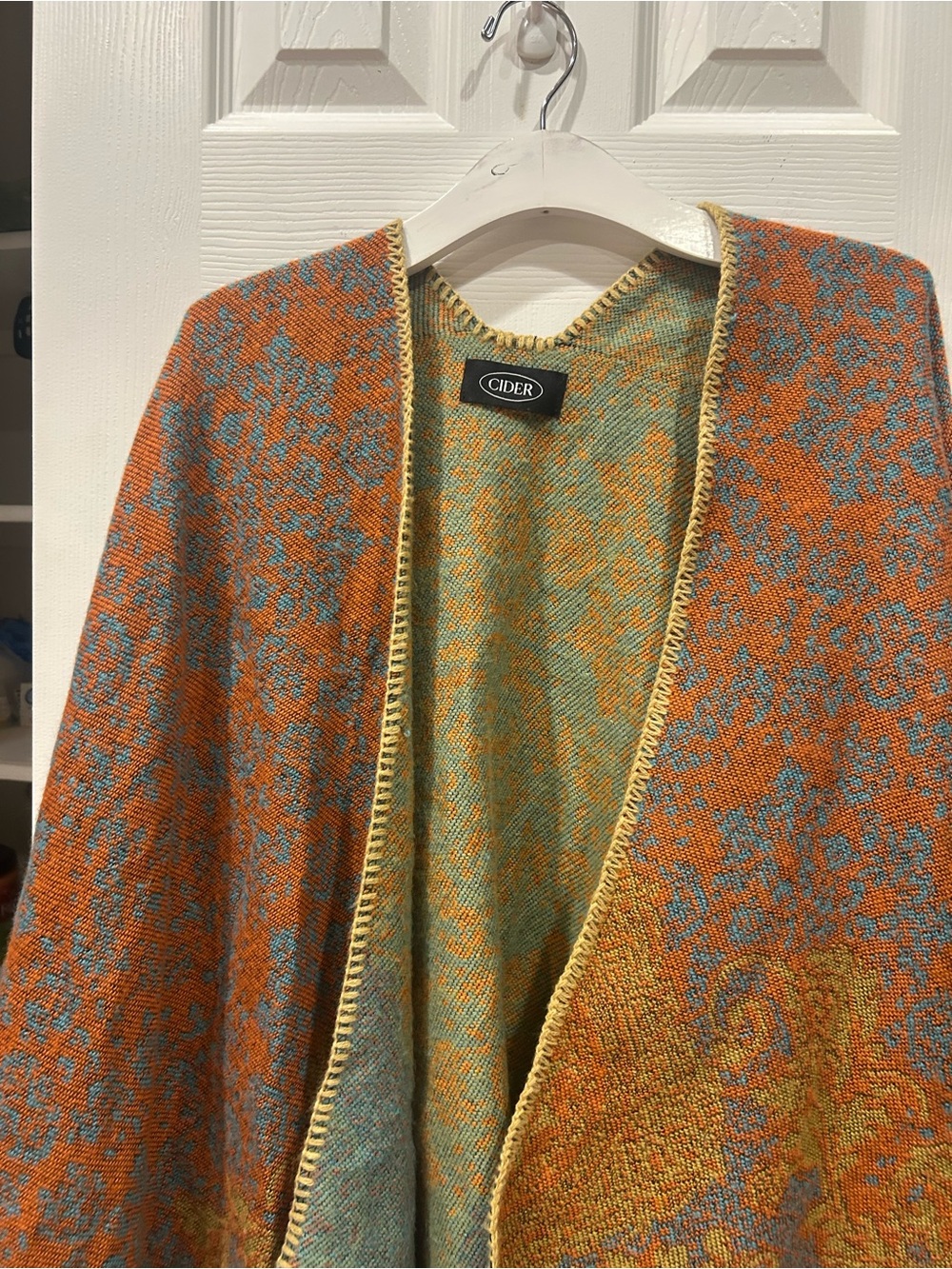 Cider Orange & Teal Paisley Knit Shawl Poncho - Picture 5 of 5